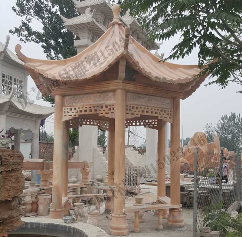 中式大理石涼亭，石雕景觀亭子，石雕六角亭子廠家