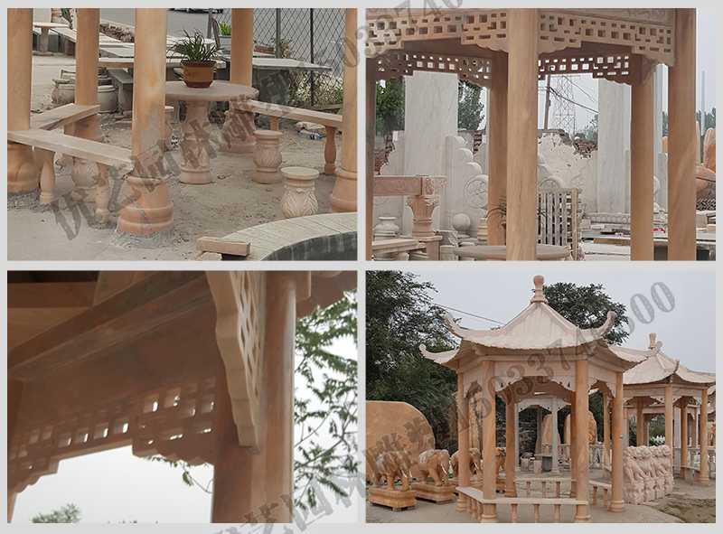 中式大理石涼亭，石雕六角亭子細節圖，定制中式景觀涼亭